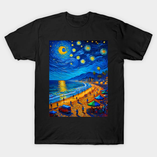 Santa Monica at starry night T-Shirt by FUN GOGH